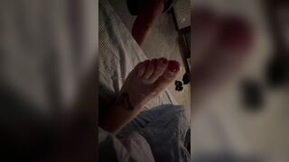 Lots of cum on my wifes yummy toes