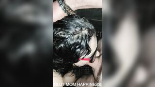 Big tits mom taking spit on face while sucking a cock