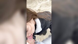 My 18 year old wife gives me a blowjob near the ocean