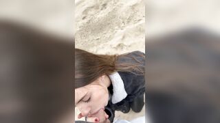 My 18 year old wife gives me a blowjob near the ocean