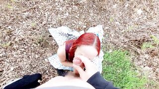 Outdoor forest smoking blowjob and jizz on Kitty's face