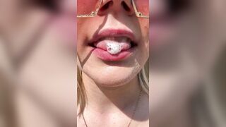 A nice girl shows mouth throat uvual and sloppy wet tongue