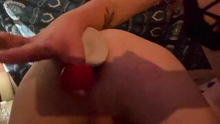 Kinky girl uses two new toys to pleasure her man