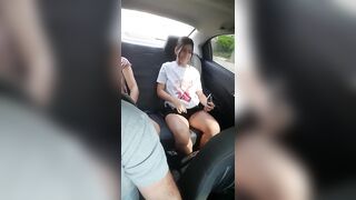 Hot college girl touches herself in the car with her stepsister