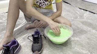 Trashing sneakers (trainers) with super sticky slime