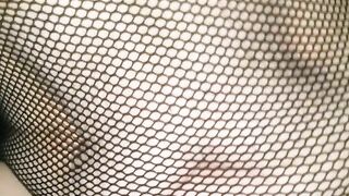 Bitch in Black Fishnets Rides Dick Reverse Cowgirl