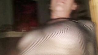 Bitch in Black Fishnets Rides Dick Reverse Cowgirl