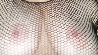 Bitch in Black Fishnets Rides Dick Reverse Cowgirl