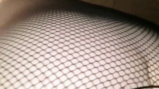 Bitch in Black Fishnets Rides Dick Reverse Cowgirl