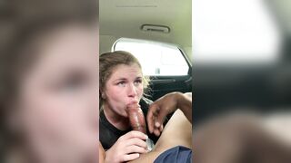 POV deepthroat in target parking lot during the day with no tints