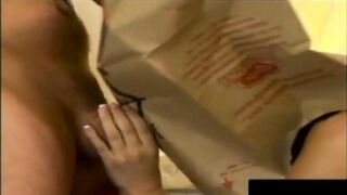 Degraded Naudia Nyce blowjob with a Paper Bag on her Head