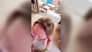 Blowjob in exhibition in a naturist campsite in France: Agathe sucks naked and cums in mouth