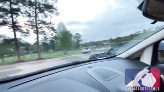 Horny girl fucks herself and squirts in car in public!!! (PUBLICSEX)