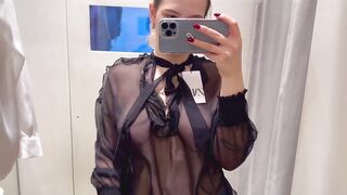 Trying on Haul Transparent See through Clothing Sexy Girl Hard Nipples