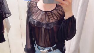 Trying on Haul Transparent See through Clothing Sexy Girl Hard Nipples