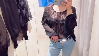 Trying on Haul Transparent See through Clothing Sexy Girl Hard Nipples