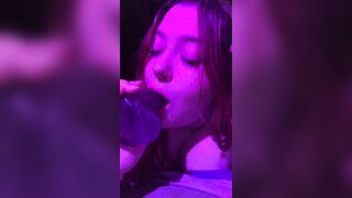 Baby girl deep throats a big cock