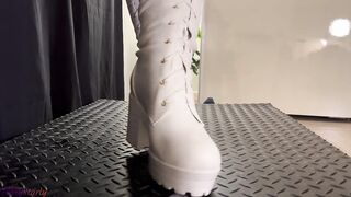 Waifu Christmas Crush in White Painful Boots - Bootjob, Shoejob, Ballbusting, CBT, Trample