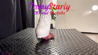 Waifu Christmas Crush in White Painful Boots - Bootjob, Shoejob, Ballbusting, CBT, Trample