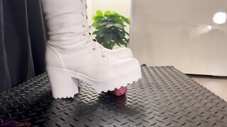 Waifu Christmas Crush in White Painful Boots - Bootjob, Shoejob, Ballbusting, CBT, Trample