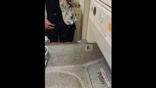 Pad bulge and Pissing Fetish in Airplane Toilet