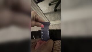 8 Inch Dildo Fucking Legs Flexy Ball Gag Fishnets Office Chair SQUIRTING ALL OVER MIRROR WALL Orgasm