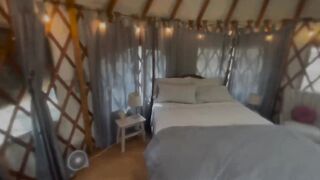 Fucking in the Woods! in a Yurt - Huge Cumshot on Her Ass