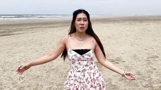 Asian MILF gave White Man a Blowjob near the Beach