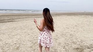 Asian MILF gave White Man a Blowjob near the Beach