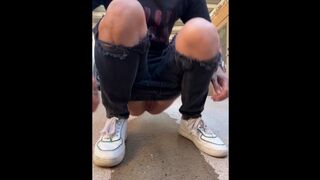 Piss Slut pissing by her front porch!!