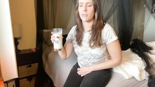 Girl Farting Lactose Intolerant while Drinking Milk